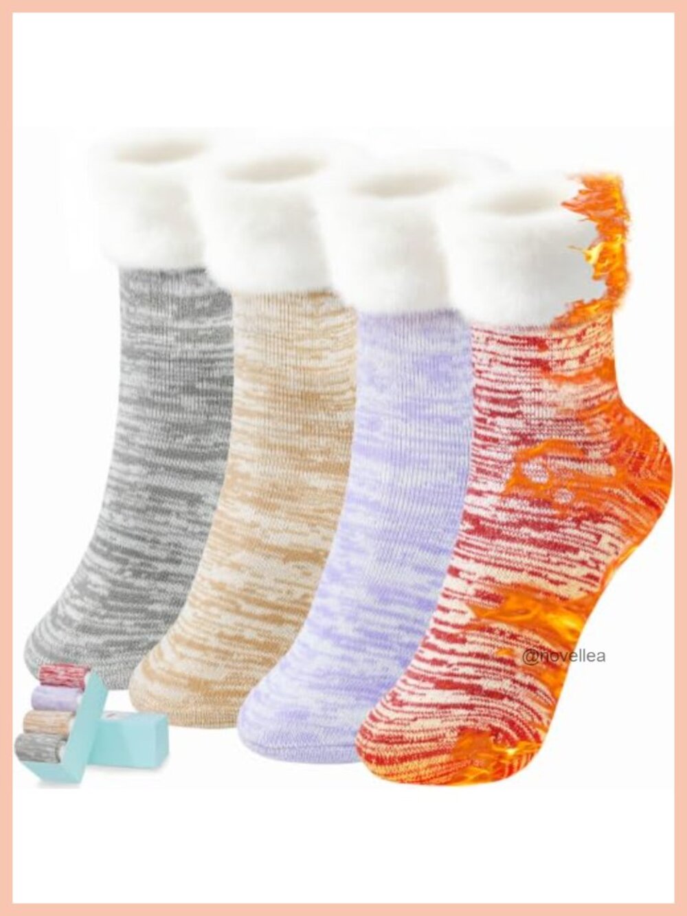 Thermal Fuzzy Socks Women Fleece Lined Mink Fur Cuff Cozy Warm Winter 4 Pairs